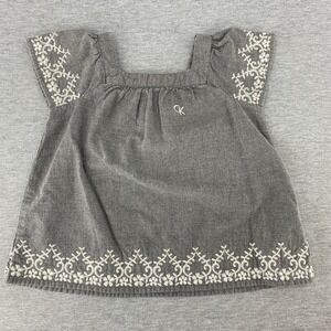 Calvin Klein‎ Baby Girl Gray Embroidered Square Neck Button Front Top 18 Months